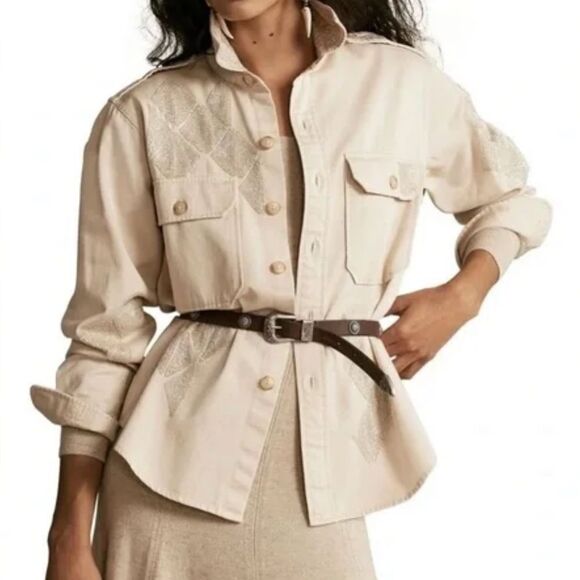 NWT Polo RALPH LAUREN SILVER BEADS EMBROIDERED COTTON SHIRT NEW WITH TAG US XL - Picture 2 of 16